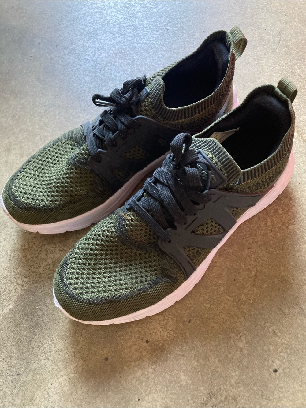 Avia Olive Knit Athletic Sneakers with Black Accents and White Sole